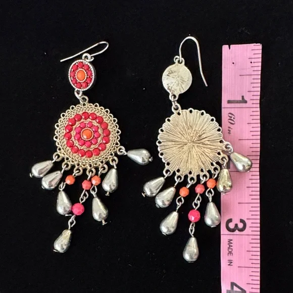 Bundle of 3 Bohemian Chandelier and Tassel Earrings Red/Maroon - Picture 3 of 5